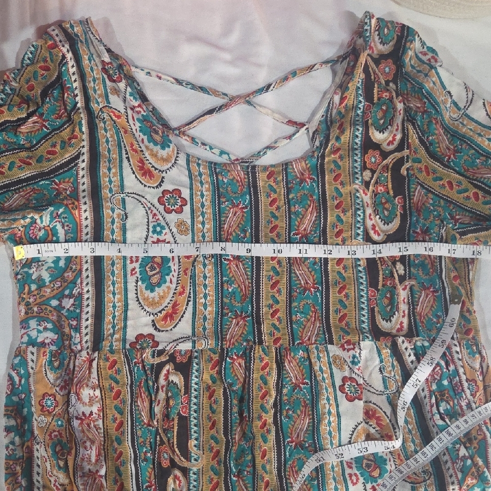 Umgee Boho Paisley Mini Dress in Mustard, Teal & Rust - Picture 9 of 9